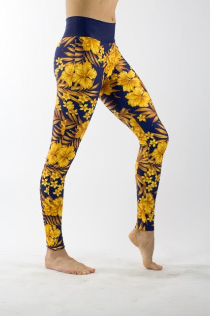 Gold Full Hibiscus Leggings